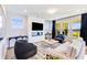 Bright living room featuring a modern fireplace, large windows, and stylish furniture with a neutral color palette at 13383 Vickery Ridge Dr, Fishers, IN 46037