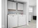 A laundry room with cabinets above the washer and dryer and a window on the right at 208 S Conger St, , IN 47272