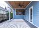 Covered back porch featuring a wood ceiling, fan, and ample space for entertaining guests at 5537 Broadway St, Indianapolis, IN 46220