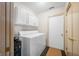 A clean, white laundry room with washer, dryer, and additional storage cabinets at 5721 Quail Crossing Dr, Indianapolis, IN 46237
