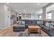 Open-concept living room features a sectional sofa and views of the kitchen at 6919 Sable Point Dr, Brownsburg, IN 46112