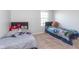 Bedroom with two twin beds with plush headboards, a large window, and carpet flooring at 12777 Rotterdam Rd, Fishers, IN 46037