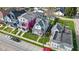 Aerial shot of the two-story home with neighbors and street at 1724 Prospect St, Indianapolis, IN 46203