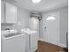 Neat laundry room with modern front load washer and dryer and gray paint at 1724 Prospect St, Indianapolis, IN 46203