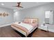 Comfortable main bedroom with a ceiling fan, stylish decor, and a neutral color palette at 1724 Prospect St, Indianapolis, IN 46203