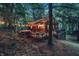 Charming log cabin nestled in a wooded setting with string lights and a cozy, inviting atmosphere at 6688 Bellsville Pike, Columbus, IN 47201