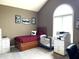 Guest bedroom with vaulted ceiling, large window, and plaid bedding offering a cozy and comfortable space at 9615 N County Road 150 E Rd, Pittsboro, IN 46167