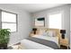 Cozy bedroom with a bed, decorative pillows, modern artwork, and a bright window at 3732 Wellington Ave, Indianapolis, IN 46226