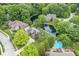 Aerial shot of houses with backyard ponds surrounded by lush trees and greenery at 7645 Ballinshire N, Indianapolis, IN 46254