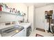 Convenient laundry room featuring modern washer and dryer, storage shelves, and access to the exterior at 936 Plunkett Ave, Westfield, IN 46074