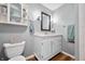 Gray bathroom featuring a white vanity, framed mirror, and modern sconces at 2305 Bill Smith Rd, Martinsville, IN 46151