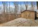 Image of a wooden storage shed in the backyard with mature trees at 2387 Bill Smith Rd, Martinsville, IN 46151