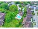 Aerial view of community highlighting pool, landscaping, townhomes and parking at 3840 Knollton Rd # A, Indianapolis, IN 46228