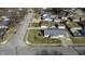 Wide aerial view of a neighborhood showing a single story house with metal roof at 504 Iroquois Dr, Anderson, IN 46012