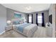 Stylish bedroom features a plush bed, matching nightstands, soft carpet, and ample natural light with blue accents at 12396 Dellfield W Blvd, Carmel, IN 46033
