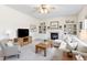 Bright and airy living room featuring a fireplace, built-in bookshelves, and ample seating at 12396 Dellfield W Blvd, Carmel, IN 46033