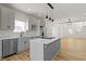 Stylish kitchen with gray cabinets, island, stainless appliances, and modern lighting at 35 N Keystone Ave, Indianapolis, IN 46201
