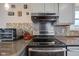 Kitchen with stainless steel appliances, a granite countertop, and a multi-colored backsplash at 4042 Eagle Cove East Dr, Indianapolis, IN 46254