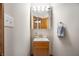 Well-lit bathroom features a single sink vanity with a wood cabinet and a mirrored medicine cabinet at 6520 Forrest Commons Blvd, Indianapolis, IN 46227