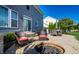 Cozy backyard patio featuring comfortable seating around a brick fire pit at 664 Hythe Way, Westfield, IN 46074