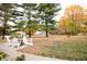 Serene backyard featuring white Adirondack chairs and mature trees at 8090 E 550 S, Zionsville, IN 46077