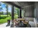 Outdoor covered patio featuring a round table with four chairs, overlooking a manicured lawn at 907 Oak Terrace Rd, Westfield, IN 46074