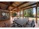 Inviting covered outdoor patio with a large table and seating overlooking the backyard at 1110 Butternut Dr, Columbus, IN 47201