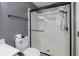 Modern bathroom with glass-enclosed shower, providing a sleek and functional space for daily routines at 240 Legends Creek # 206, Indianapolis, IN 46229