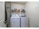 Functional laundry room with modern washer, dryer, and convenient shelving for organized storage solutions at 240 Legends Creek # 206, Indianapolis, IN 46229
