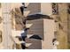 An aerial view showcases roof tops and yards in a residential neighborhood at 3509 Heathcliff Ct, Westfield, IN 46074