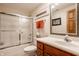 Bathroom with a shower-tub combo, a vanity, and modern fixtures at 438 E Vermont St, Indianapolis, IN 46202