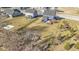 Lovely aerial view of home showing the large lot, patio, and firepit in outdoor living space at 13615 Moorcroft Dr, Fishers, IN 46037