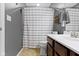 Bathroom featuring a single vanity, a toilet, and modern, neutral tones at 13615 Moorcroft Dr, Fishers, IN 46037