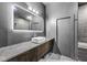 Modern bathroom with sleek vanity, illuminated mirror, and sophisticated gray tones at 1510 Columbia Ave, Indianapolis, IN 46202