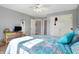 Bedroom with a full bed and blue patterned bedding at 2750 Joshua Dr, Carmel, IN 46033