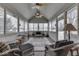 Bright sunroom with vaulted ceilings, brick accents, and large windows offering natural light and scenic views at 2861 Shadwell Pl, Greenwood, IN 46143