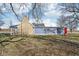 Charming blue home with a stone chimney and a red door, surrounded by a grassy yard and trees at 4844 N 700 W, McCordsville, IN 46055