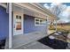 Exterior features a front porch with blue siding, white trim, white door and view of land at 4844 N 700 W, McCordsville, IN 46055
