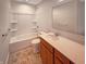 Bathroom featuring a vanity, commode, shower-tub combo, and ceramic tile flooring at 6830 Shooting Star Dr, Whitestown, IN 46075