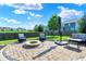 Outdoor patio seating area features a fire pit and comfortable chairs, perfect for relaxation at 7710 Eagle Crescent Dr, Zionsville, IN 46077