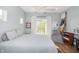 Bright bedroom featuring light blue walls, white trim and a door leading to a balcony at 1014 Jackson St, Columbus, IN 47201