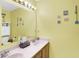 Bathroom featuring a double vanity with modern fixtures and bright, yellow walls at 5772 Jamestown Square Ln, Indianapolis, IN 46234