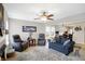 Cozy living room with fireplace, ceiling fan, and comfortable seating at 5772 Jamestown Square Ln, Indianapolis, IN 46234