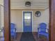 Inviting front porch with blue chairs, perfect for relaxing and enjoying the outdoors at 8460 S Green Dr, Nineveh, IN 46164