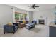 Bright living room with a fireplace, comfortable seating, and a large window at 10576 Greenway Dr, Fishers, IN 46037