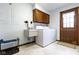 Practical laundry room with washer, dryer, utility sink and convenient storage at 10817 Lakeview Dr, Carmel, IN 46033