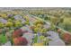 Expansive aerial view showcases a community with lush, mature trees displaying vibrant autumn colors and well-kept lawns at 1738 Pathway S Dr, Greenwood, IN 46143