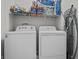 Laundry area featuring a washer and dryer with shelves for supplies at 294 Bent Stream Ln, Brownsburg, IN 46112