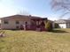 Lovely backyard featuring a charming covered patio, a manicured lawn, and mature landscaping for outdoor enjoyment at 3534 Country Walk Dr, Indianapolis, IN 46227