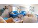 Cozy living room featuring a comfortable blue sofa, artwork, and carpeted floors at 4113 Gambel Rd, Indianapolis, IN 46221